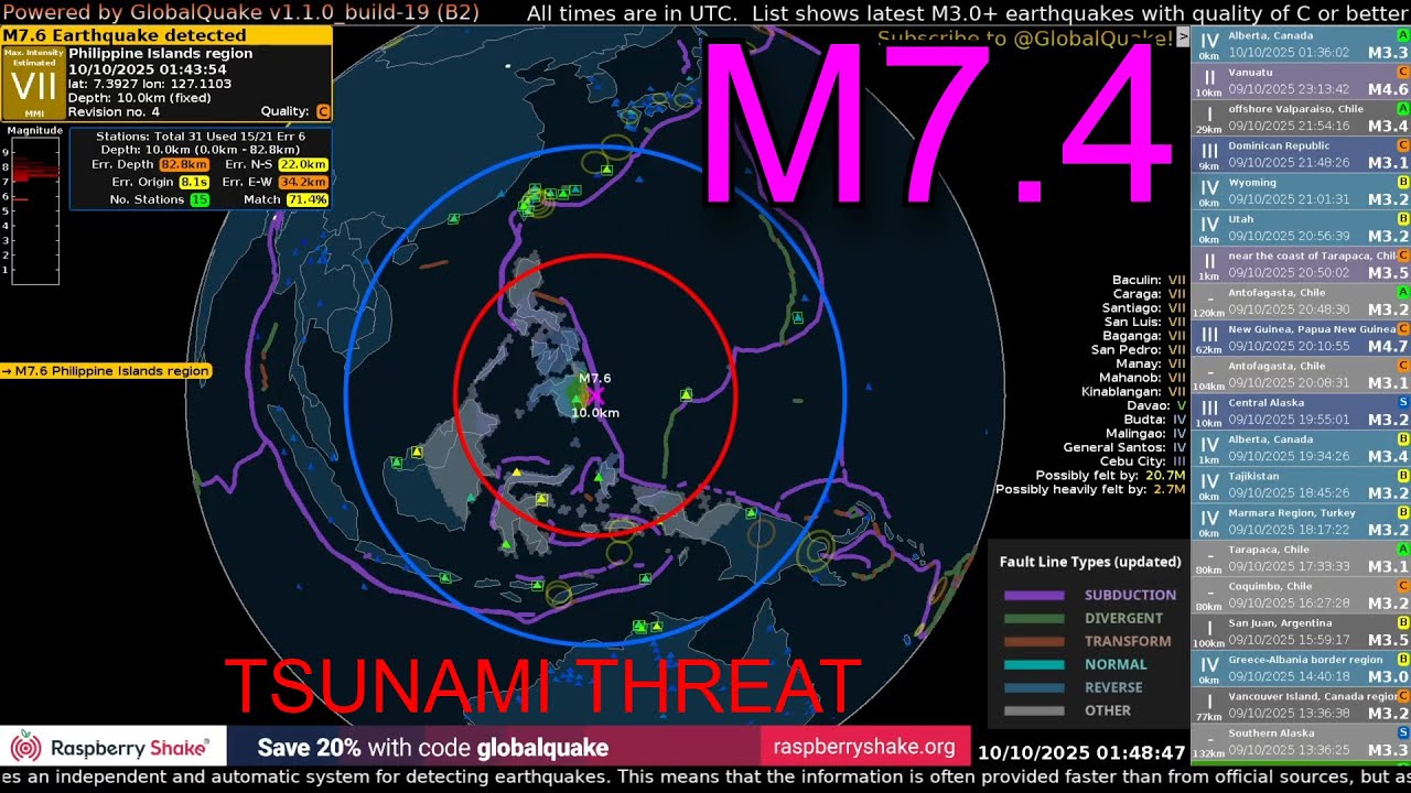 Magnitude 7.4 Earthquake Strikes The Philippines, Oct 10th 2025