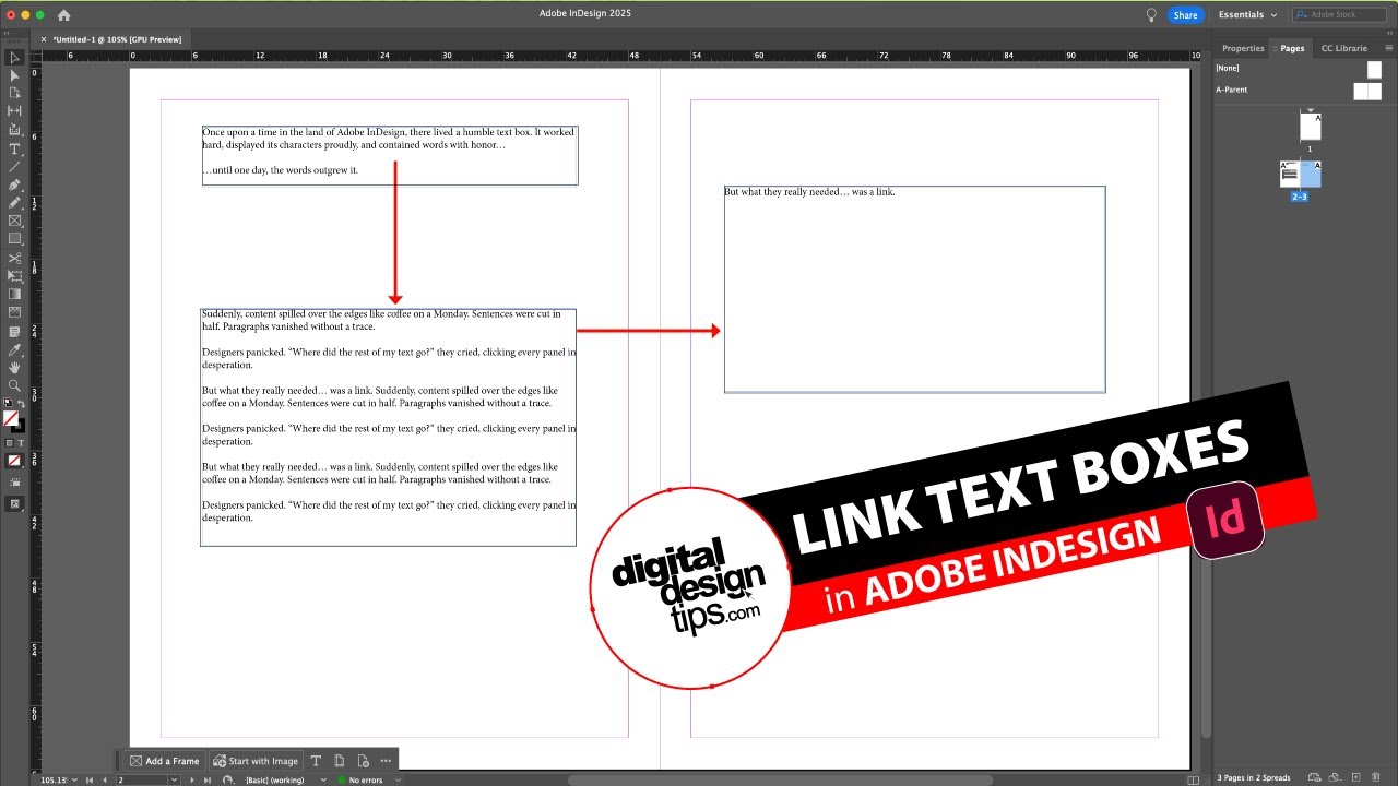 How to Link Text Boxes in InDesign (Text Flow Tool)