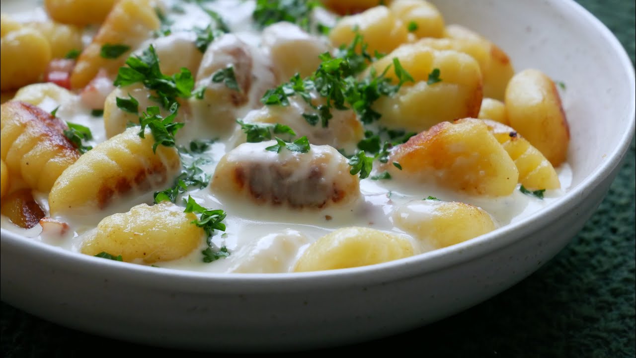 Gnocchi mit Käse Sahne Sauce 🧀🧀🧀 & Speck 🥓🥓🥓 | Rezept | Fast Food | Schnell | Einfach | Lecker