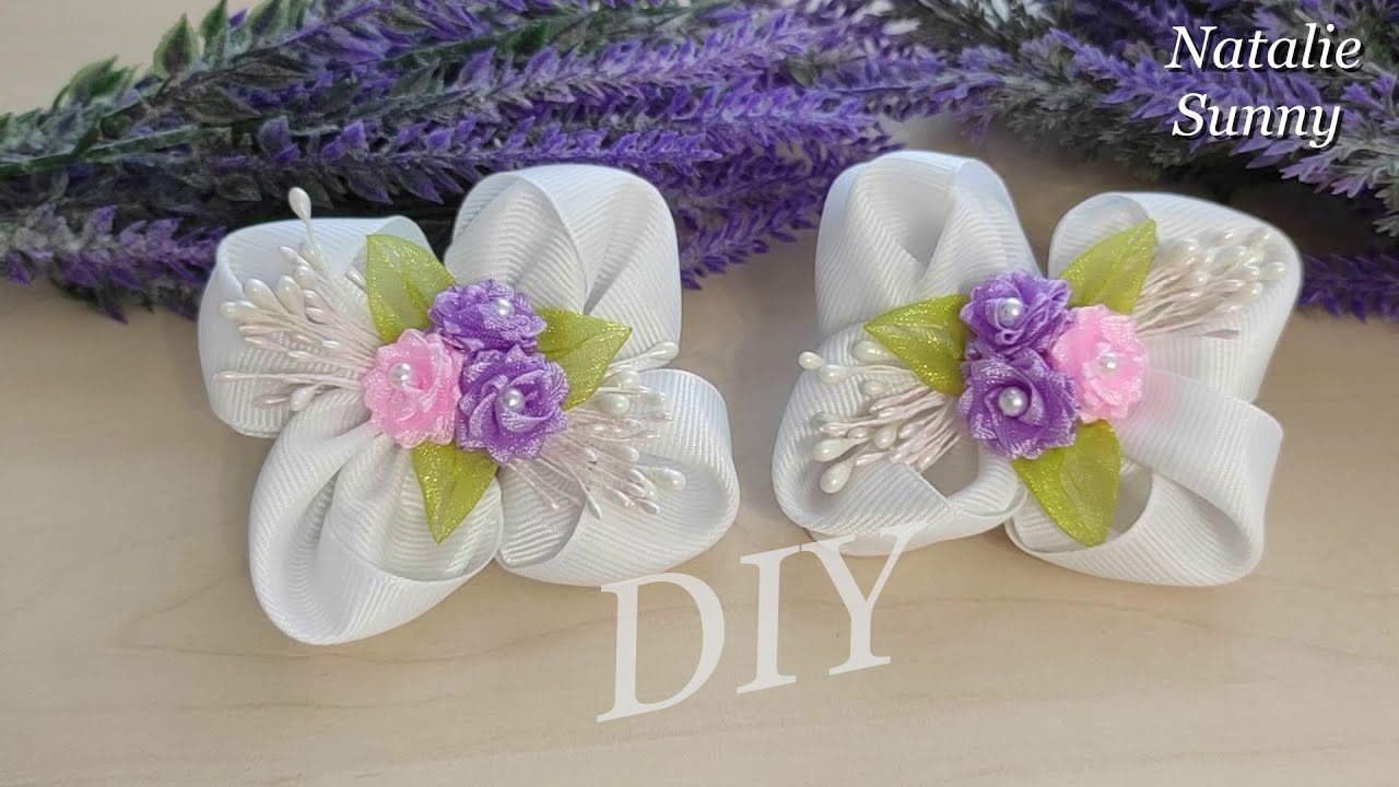 Банты с маленькими розочками из лент / DIY 🌹