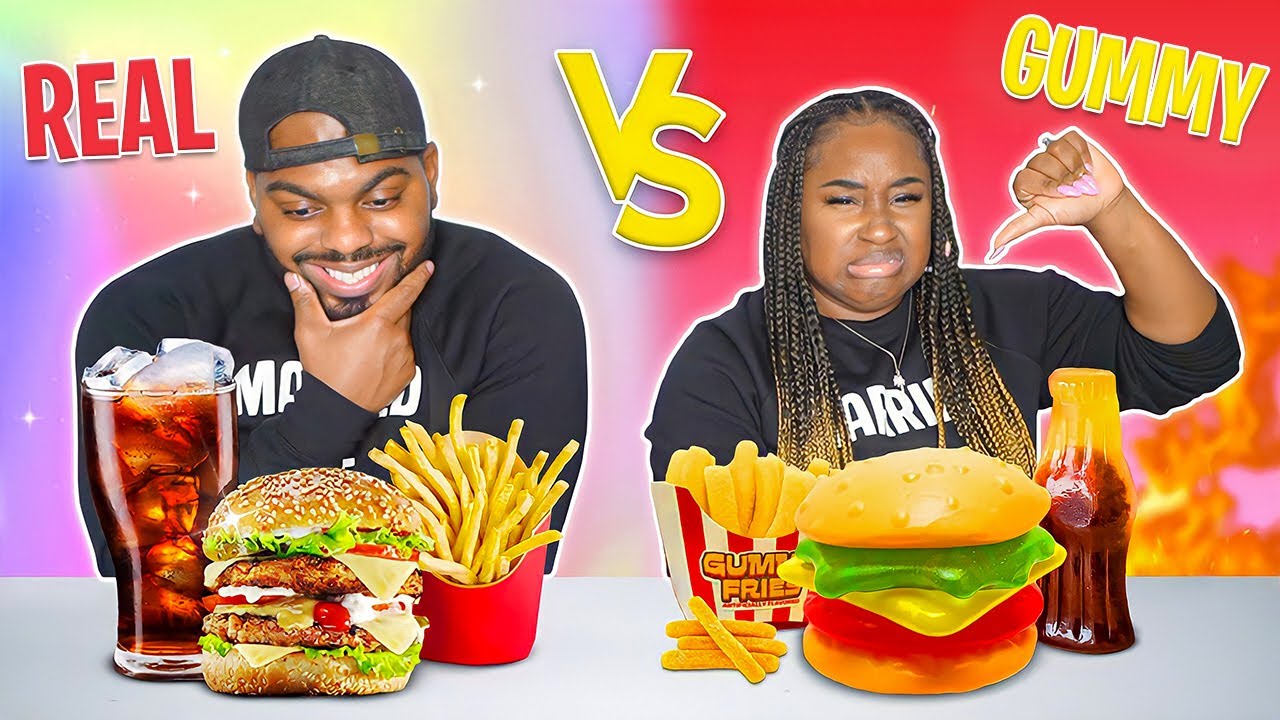 REAL FOOD VS GUMMY CANDY FOOD CHALLENGE