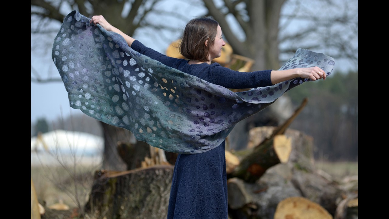 Hand-felted silk scarf 