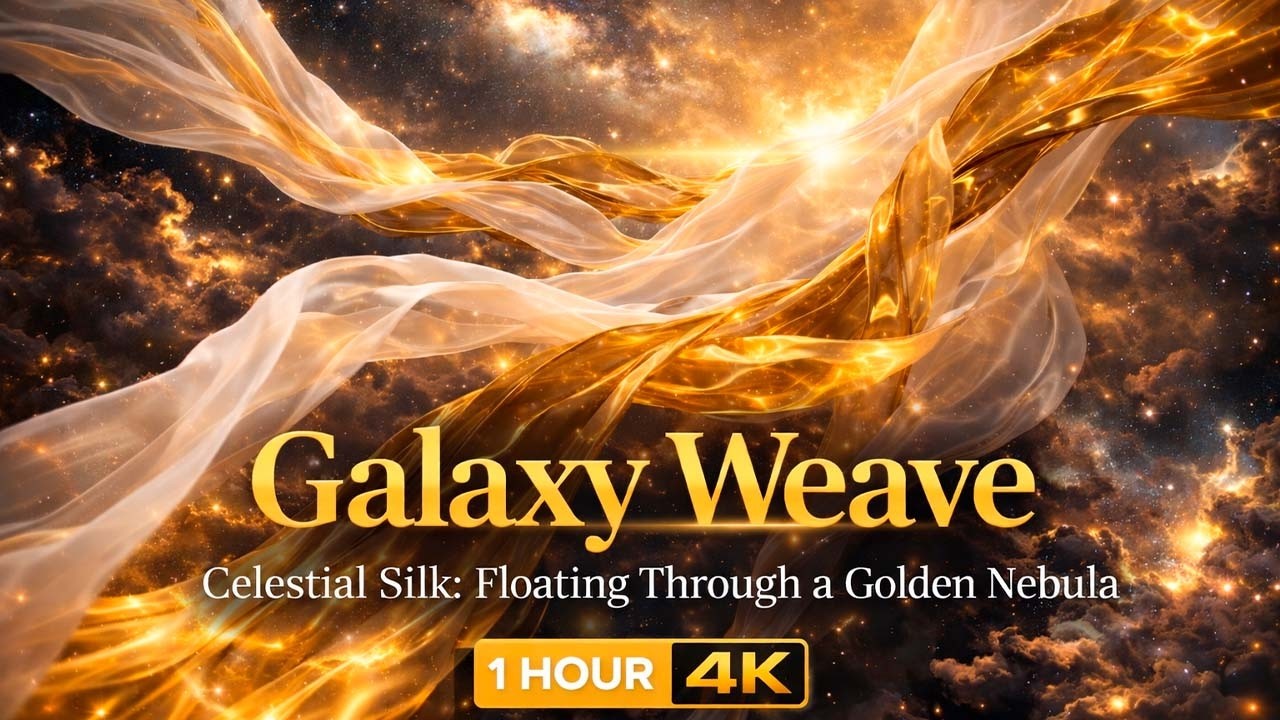 Galaxy Weave: Abstract Space & Premium Silk Flow / Celestial Silk: Floating Through a Golden Nebula