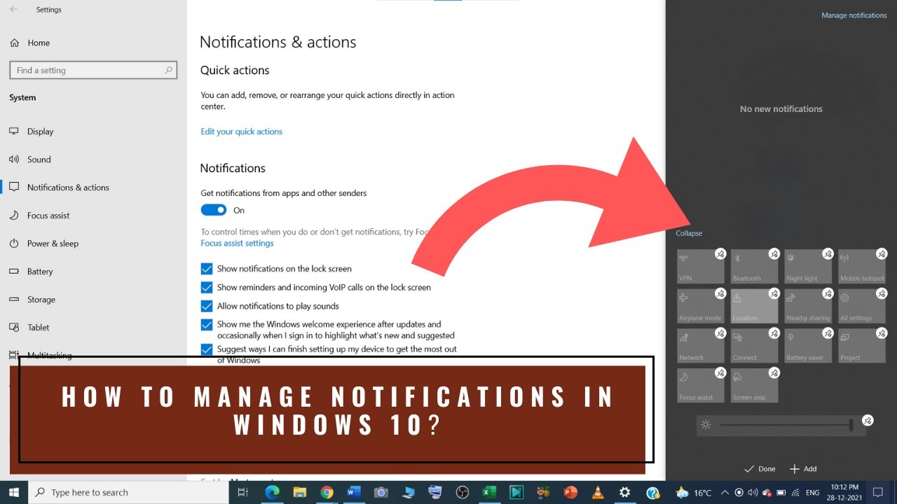 how to manage notifications in windows 10?