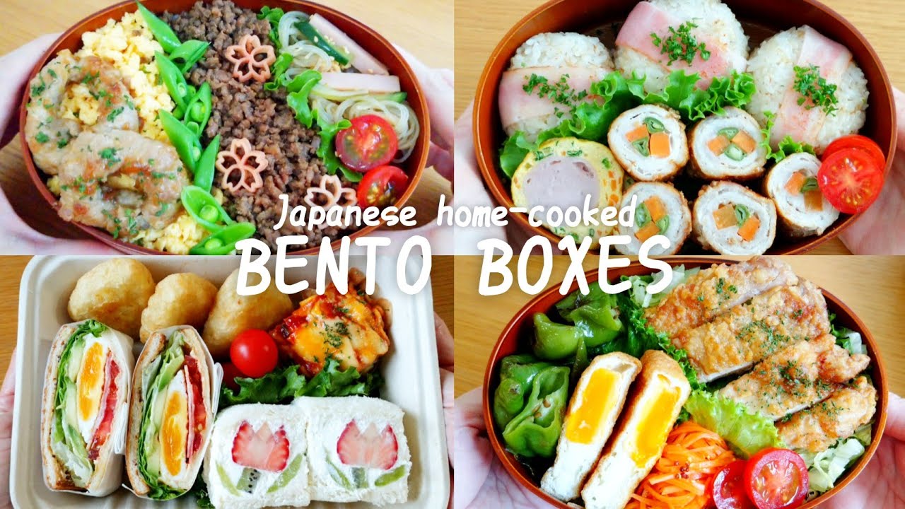 【Making BENTO 13】Strawberry tulip sandwich/Fried chicken/Soboro/Veggies and Pork rolls/Tamagoyaki