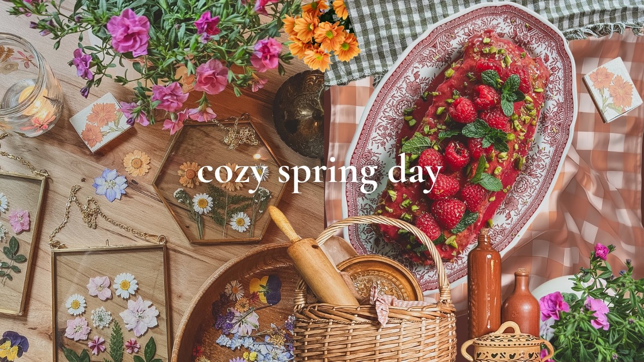 Cosy spring at Primrose Cottage | Cooking ASMR 🥕 carrot cake, pressed flower frames, bird ambience