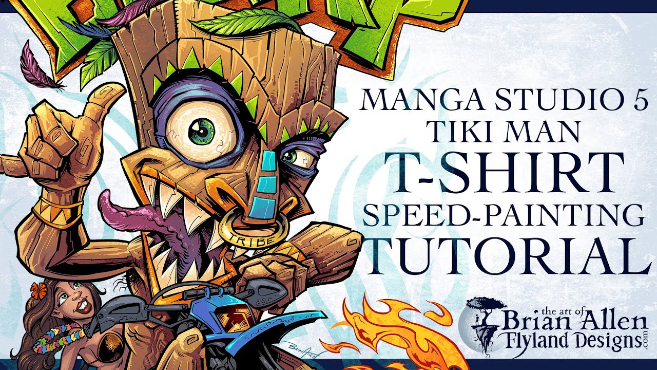 Manga Studio 5 Speed Inking Video of Tiki Man T-Shirt
