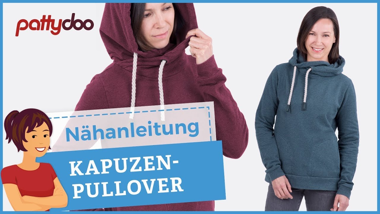 Kapuzenpullover mit Wickelkapuze, Daumenlöchern und Eingriffstaschen nähen