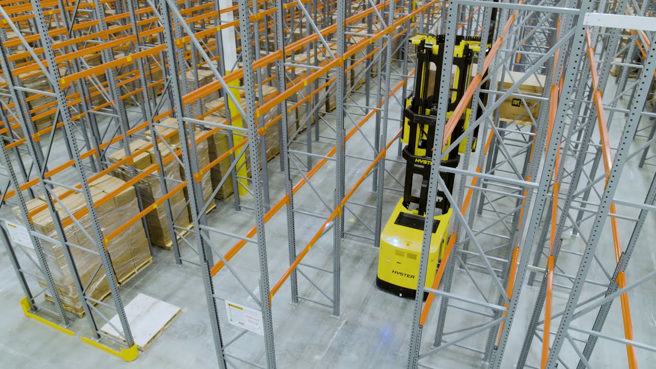 Combilift Aisle Master, Hyster Very Narrow Aisle Turret Truck and Roll Formed Racking