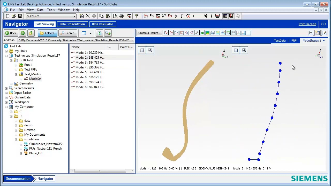 Сравните Nastran и Test FRF и формы мод
