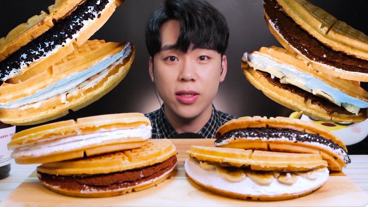 SUB)ASMR 와플대학 와플 먹방 리얼사운드クリームワッフル Cream Waffle MUKBANG REAL SOUND