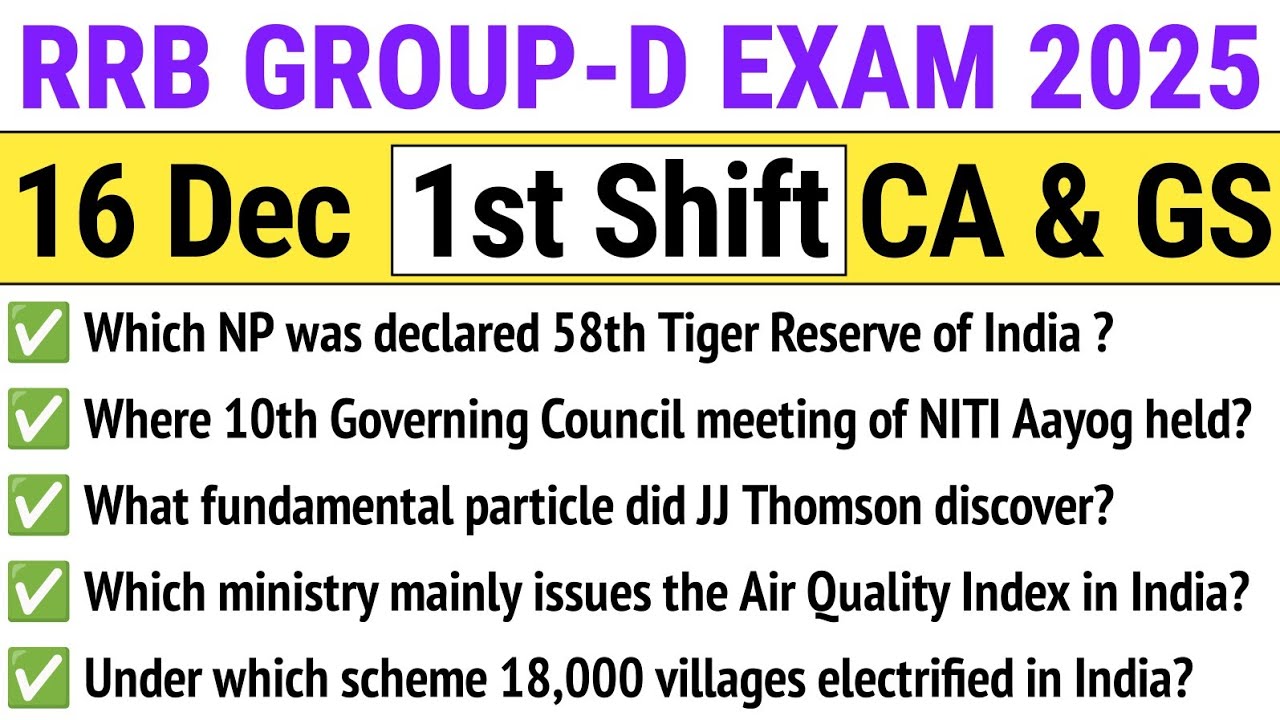 RRB Group D 1st Shift 16 December 2025 Paper Analysis | RRB Group D Exam 2025 Today Analysis CA & GS