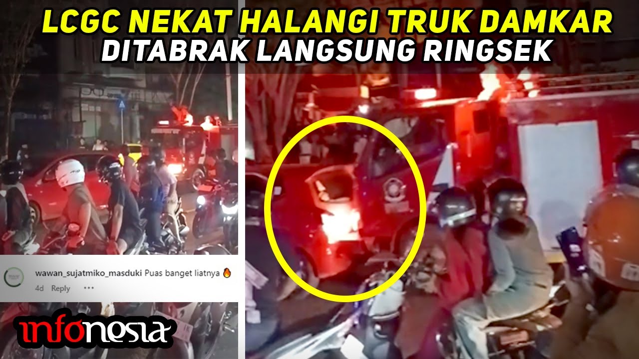 PUAS LIATNYA...! Aksi Truk Damkar Sengaja Tabrak Kendaraan Yang Menghalanginya