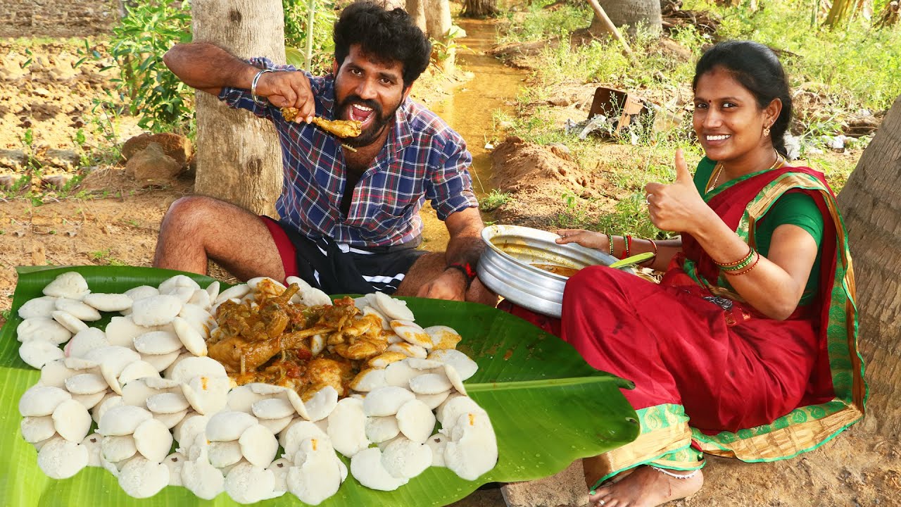 150 MINI IDLI EATING  | MINI IDLI COUNTRY CHICKEN CURRVY  EATING \\ VILLAGE MAN  EATING