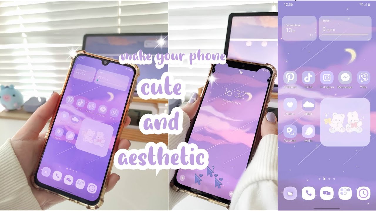 how I make my phone aesthetic☁️ cute and aesthetic purple/lilac theme | *for free plus links*
