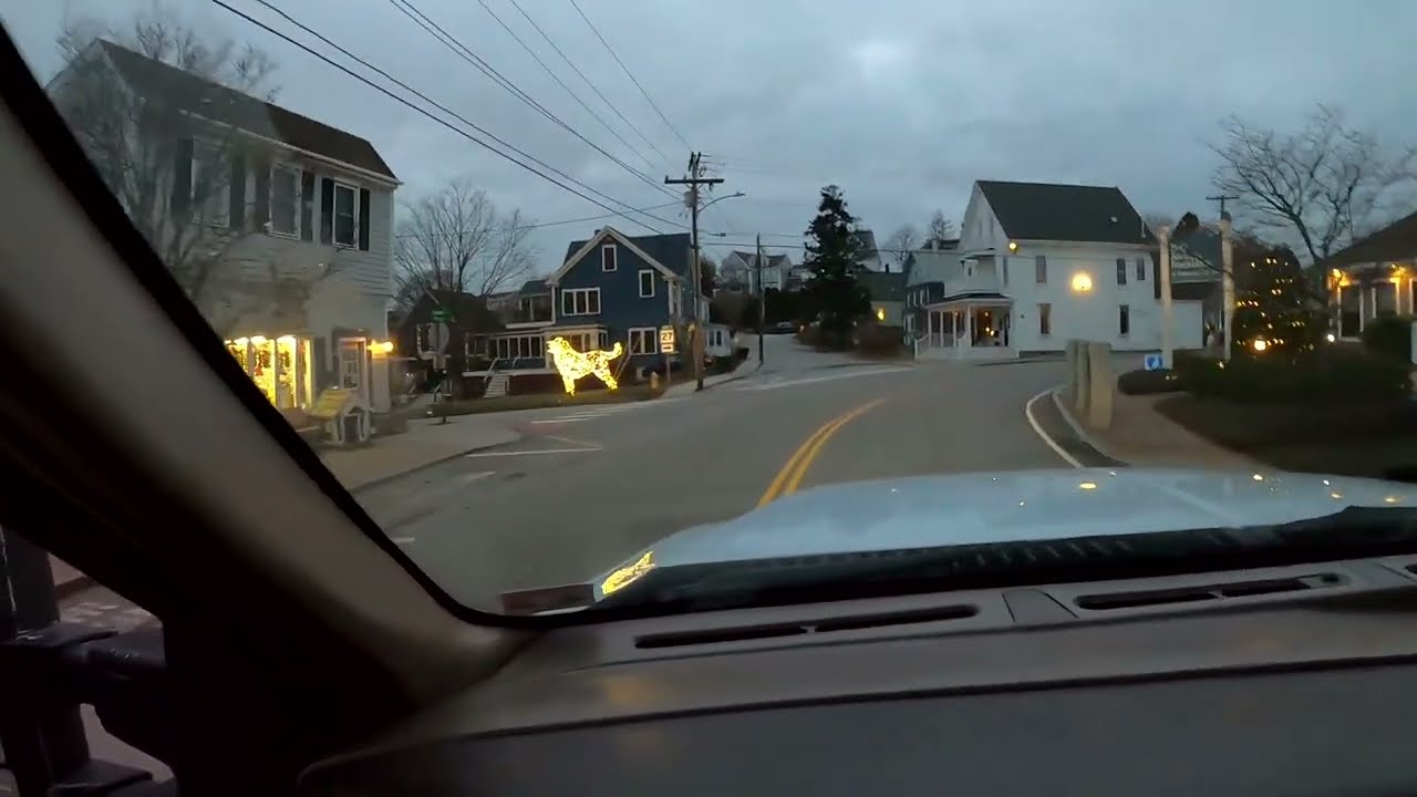 BOOTHBAY HARBOR MAINE IN THE WINTER/TOWN LIGHTS/COASTAL STORM