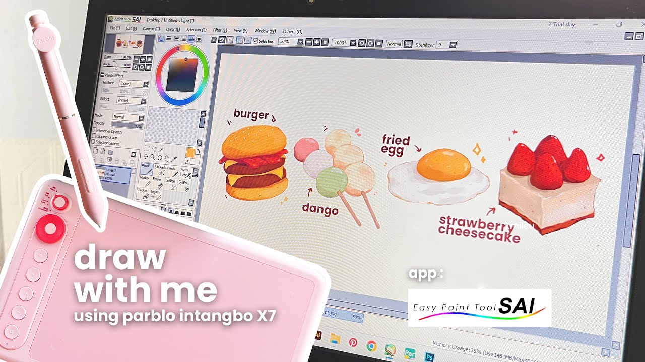 -` draw with me - cute parblo intangbo x7 unboxing + random food illustration 🍰🍳 ´-