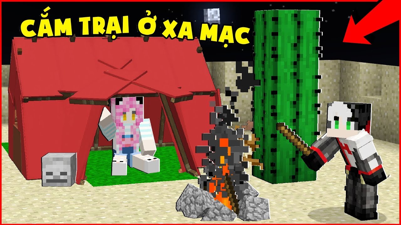 THỬ THÁCH 24 GIỜ CẮM TRẠI TRÊN SA MẠC TRONG MINECRAFT*MỀU VÀ REDHOOD 1 NGÀY CĂM TRẠI TRÊN SA MẠC