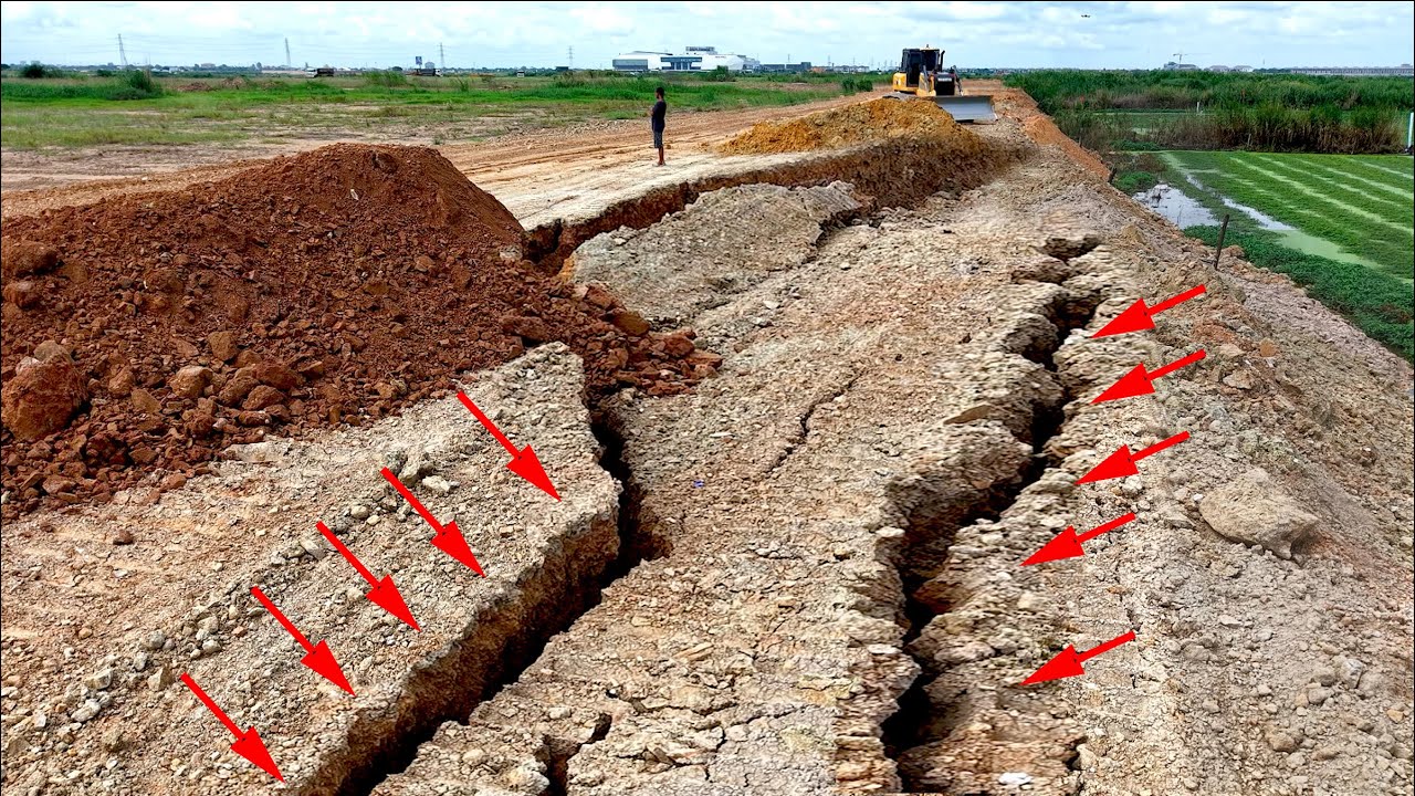 Incredible Landslide Happened NEW Road Repair BY SHANTUI DH17C3 Pushing, Grading Truck Dumping