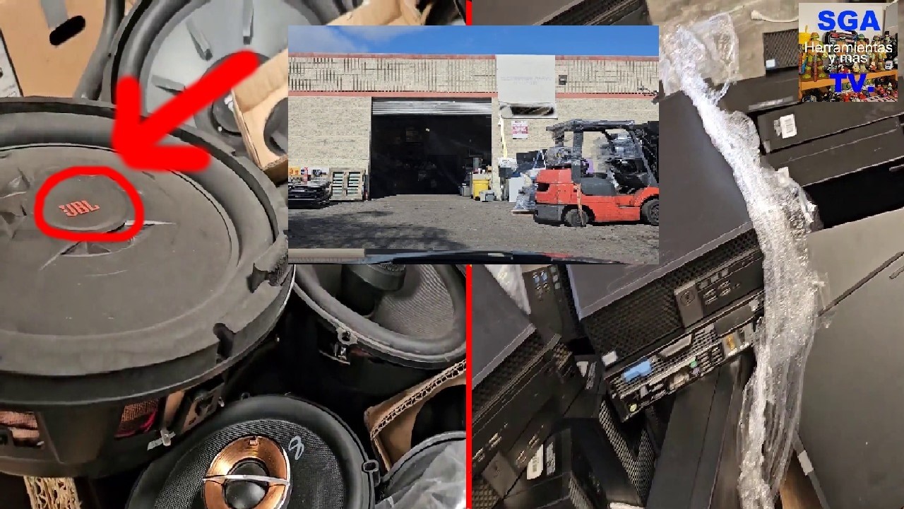 que venden en un centro de reciclaje en California U S A   computadoras, amplificadores, bocinas, tv