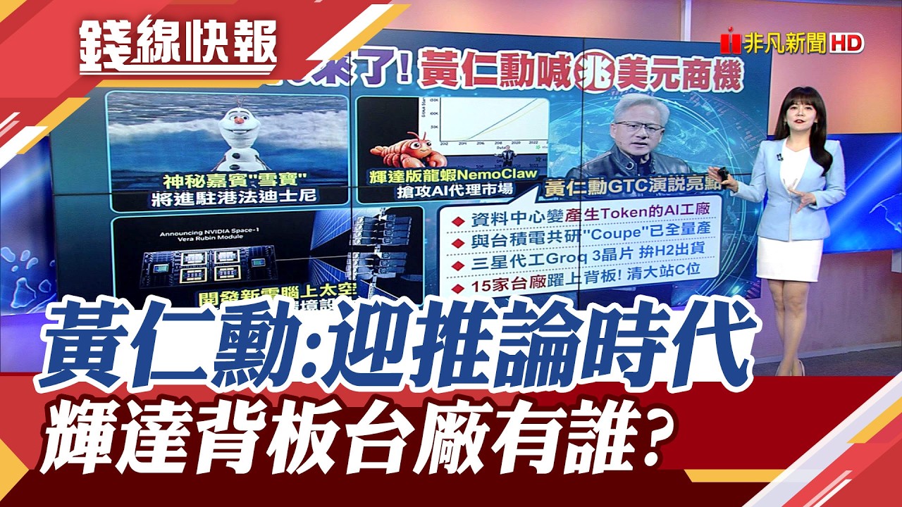 喊明年營收上看1兆美元! 黃仁勳推輝達版龍蝦 解決OpenClaw安全痛點 GTC首日忙看展 黃仁勳再喊Team Taiwan｜主播 賴家瑩｜【錢線快報】20260317｜非凡新聞