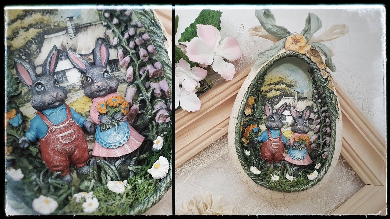 A pair of bunnies, an egg, an easter decoration 🥚🐰 diy....