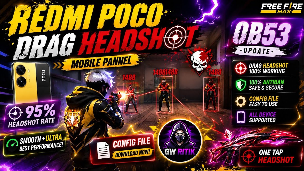 REDMI POCO NEW UPDATED MIUI 99% DRAG HEADSHOT AND MIUI All PANEL ANTIBAN ANDROID MOBILE PANEL FF MAX