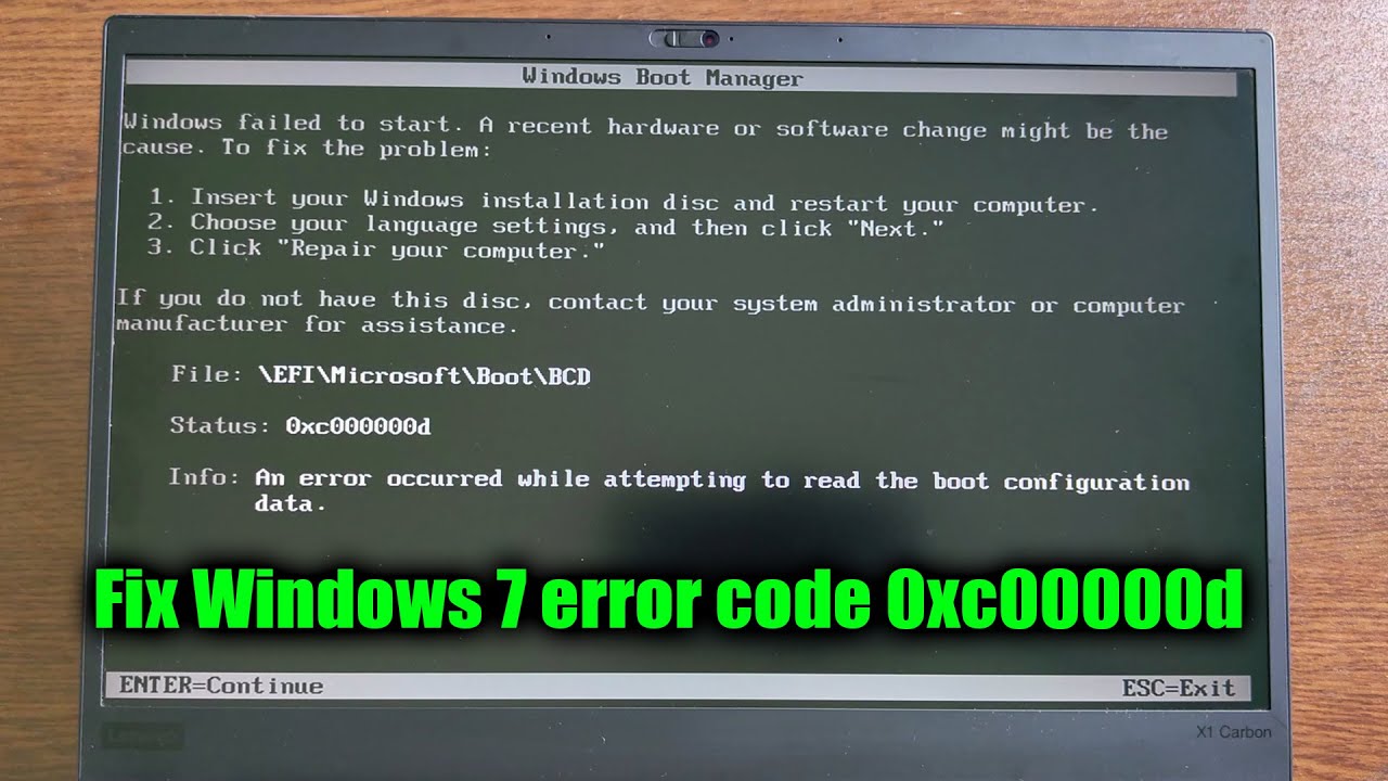 An error occurred while attempting to read the boot configuration data 0xc000000d