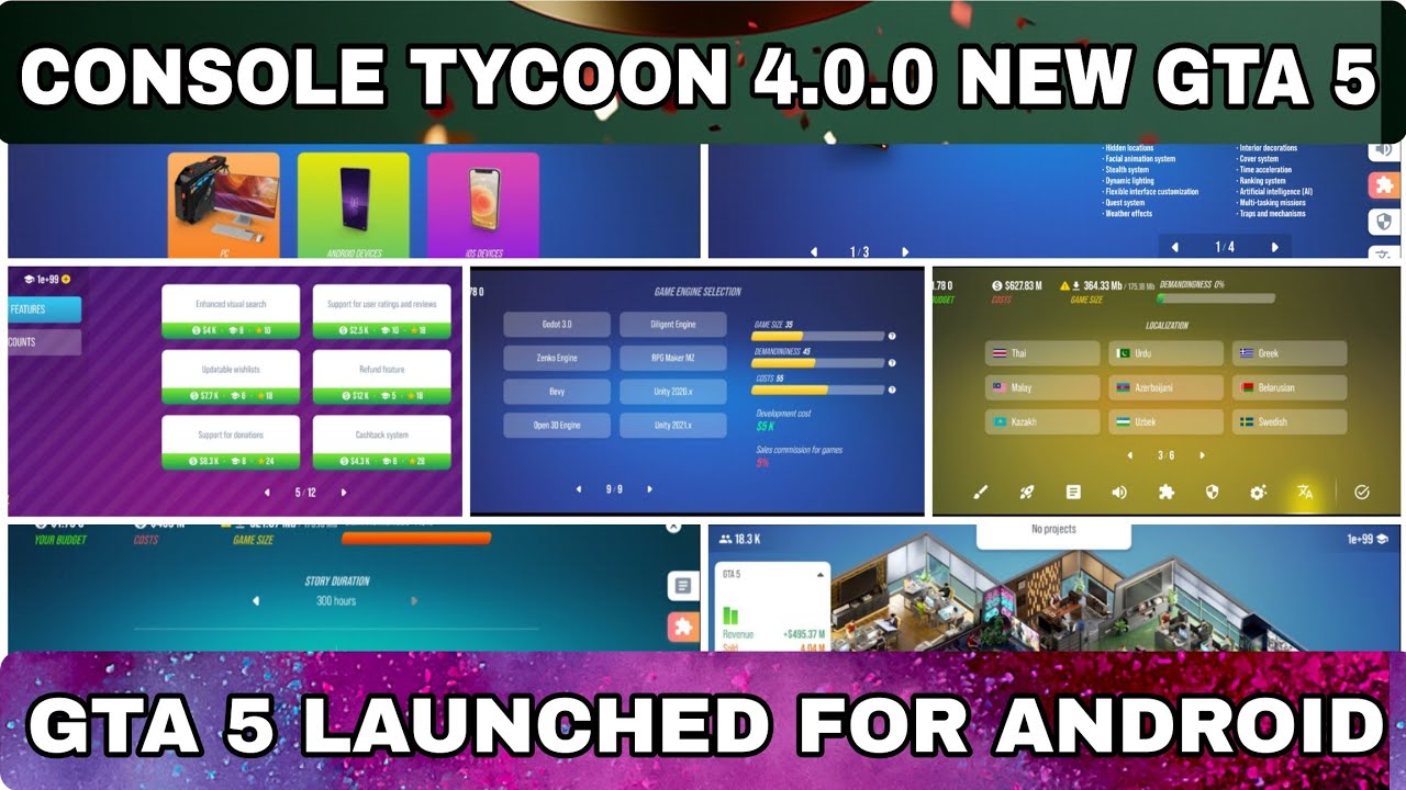 CONSOLE TYCOON 1.3.0 GTA 5 NEW GAME  ANDROID UNLIMITED RESEARCH POINTS MONEY LINK IN DESCRIPTION