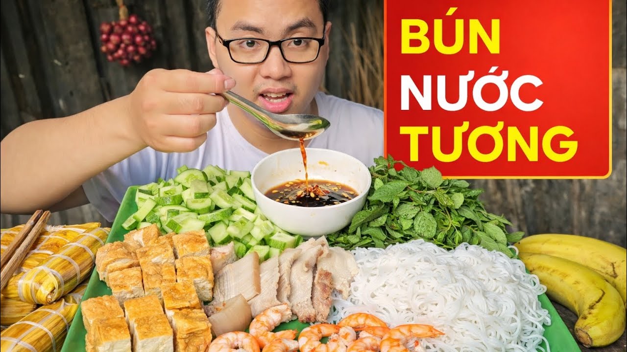Bún Nước Tương. Món Ngon Mà Cực Kỳ Đơn Giản Với Ít Tôm, Thịt, Đậu Hủ, Dưa Leo, Rau Sống