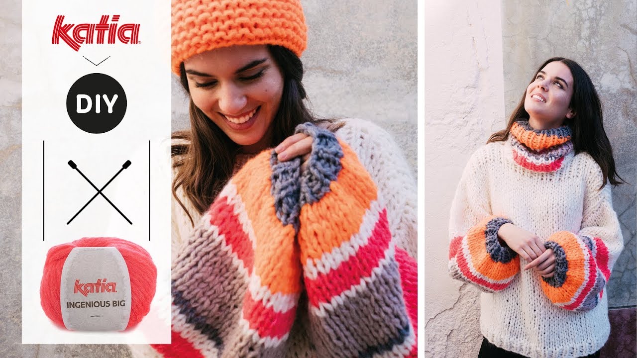 EASY DIY Jersey oversize con mangas abullonadas a rayas flúor 🐐🍭 | Katia