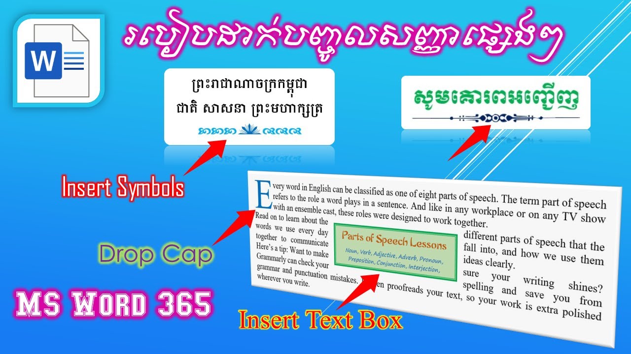 របៀបដាក់បញ្ចូលសញ្ញាផ្សេងៗ Insert Symbols-Digital Learning KH