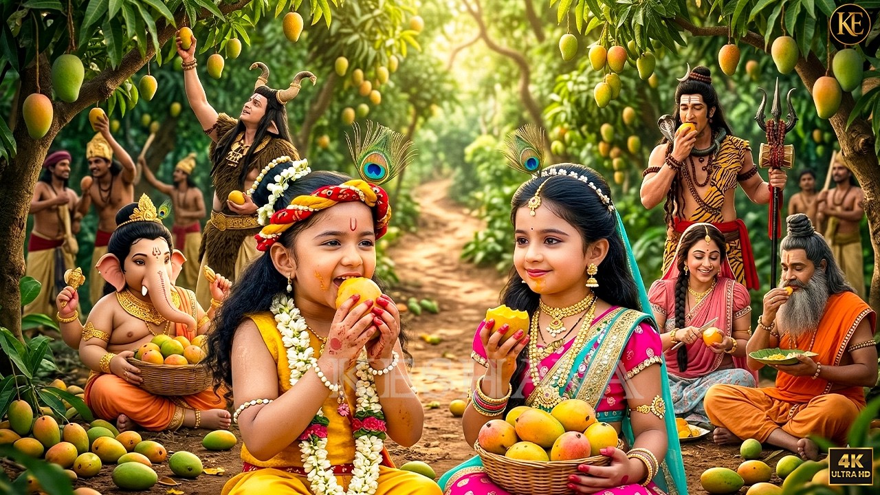 देवी-देवताओं संग भोजन करता देख बाल कान्हा-राधा पर मैया रह गई हैरान