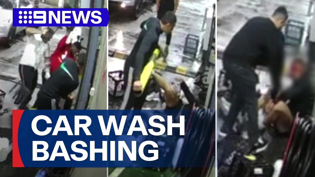 Police manhunt for group after sickening assault at car wash | 9 News Australia