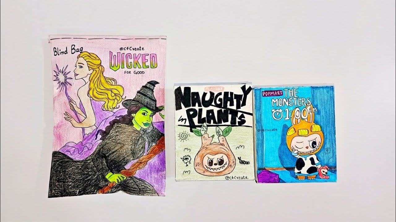 💚Paper diy🩷 WICKED BLIND BAG , LABUBU THE MONSTER AT 1:00am AND NAUGHTY PLANT BLIND BOXES UNBOXING 