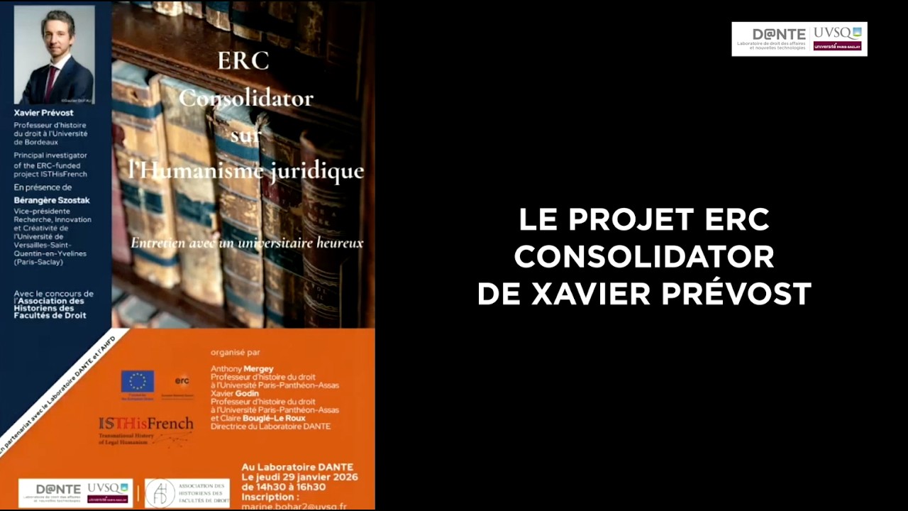 ERC Consolidator sur l'Humanisme juridique : le projet ERC Consolidator de Xavier Prévost