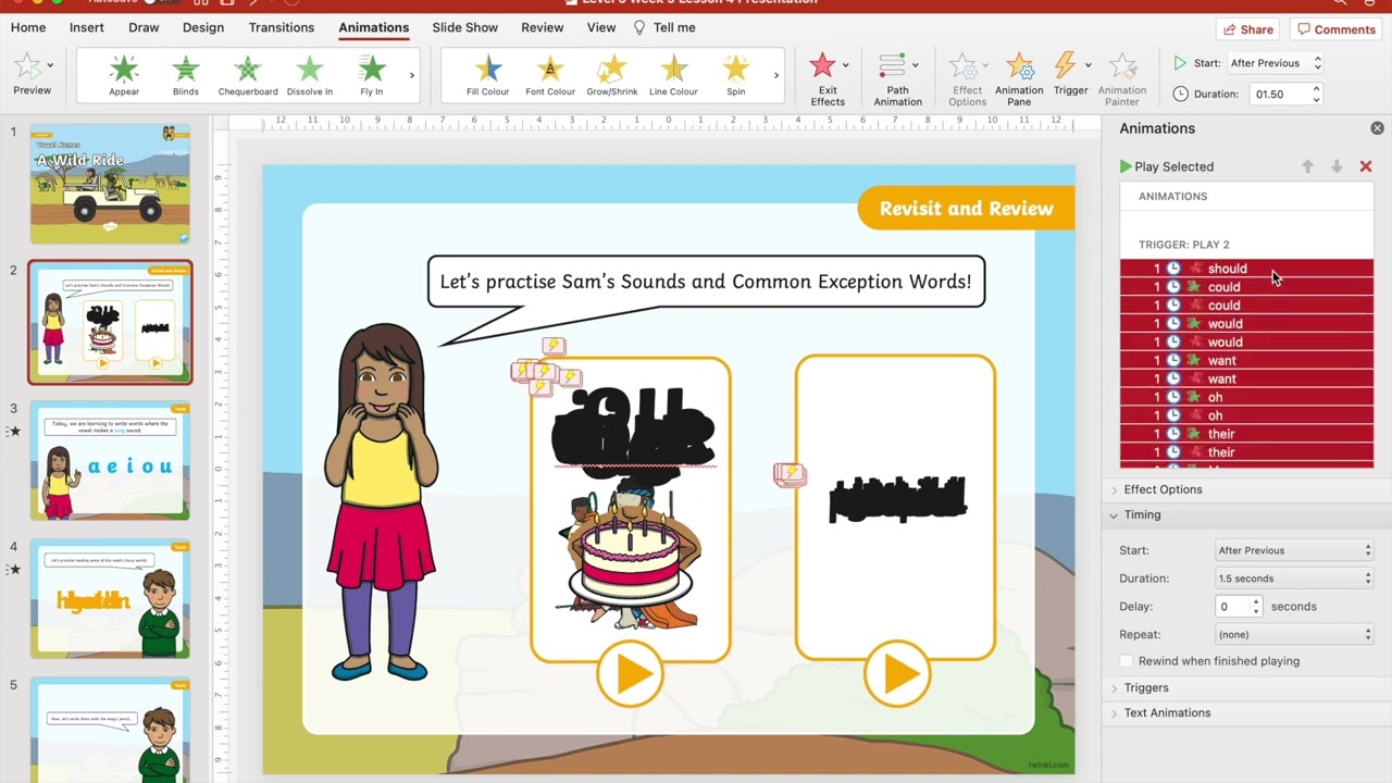 Twinkl Phonics Training - adjusting animations in lesson presentations