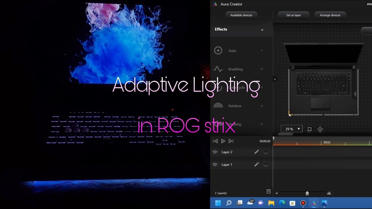Adaptive lighting in ROG Strix Laptop using Asus Aura Creator tutorial.
