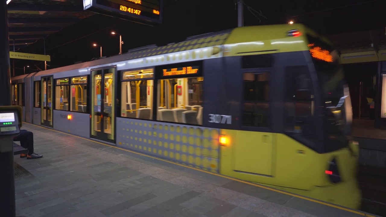 United Kingdom, Manchester, tram night ride from Piccadilly to Deansgate-Castlefield