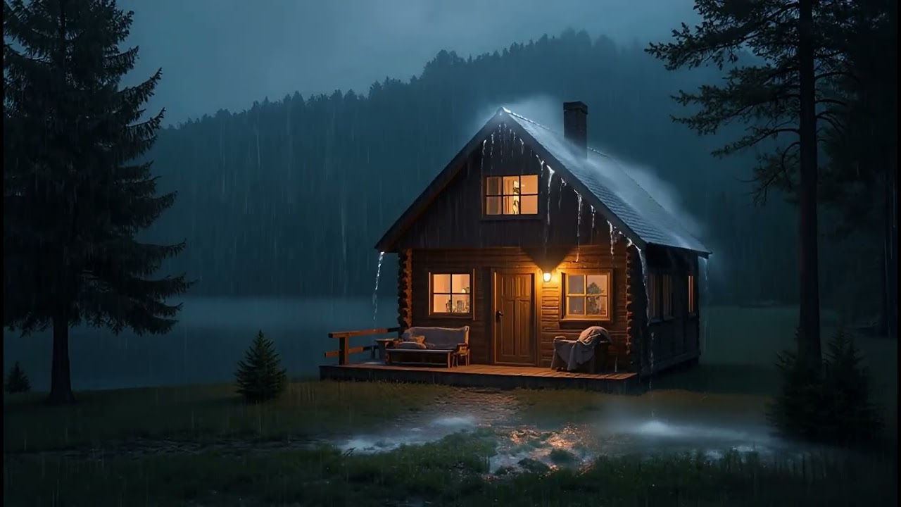 Heavy Night Rain & Distant Thunder at a Cozy Cabin ASMR for Deep Sleep
