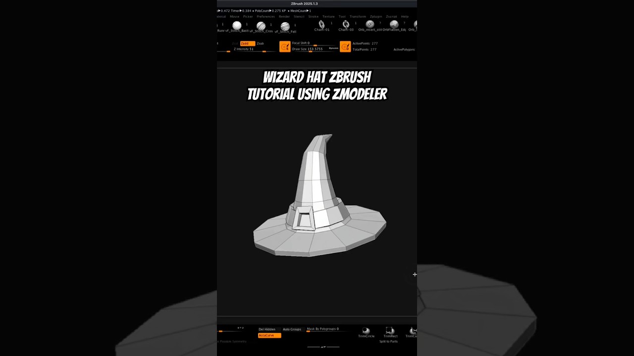 Урок по zModeler zBrush. Узнайте, как создать низкополигональную модель волшебной шляпы!