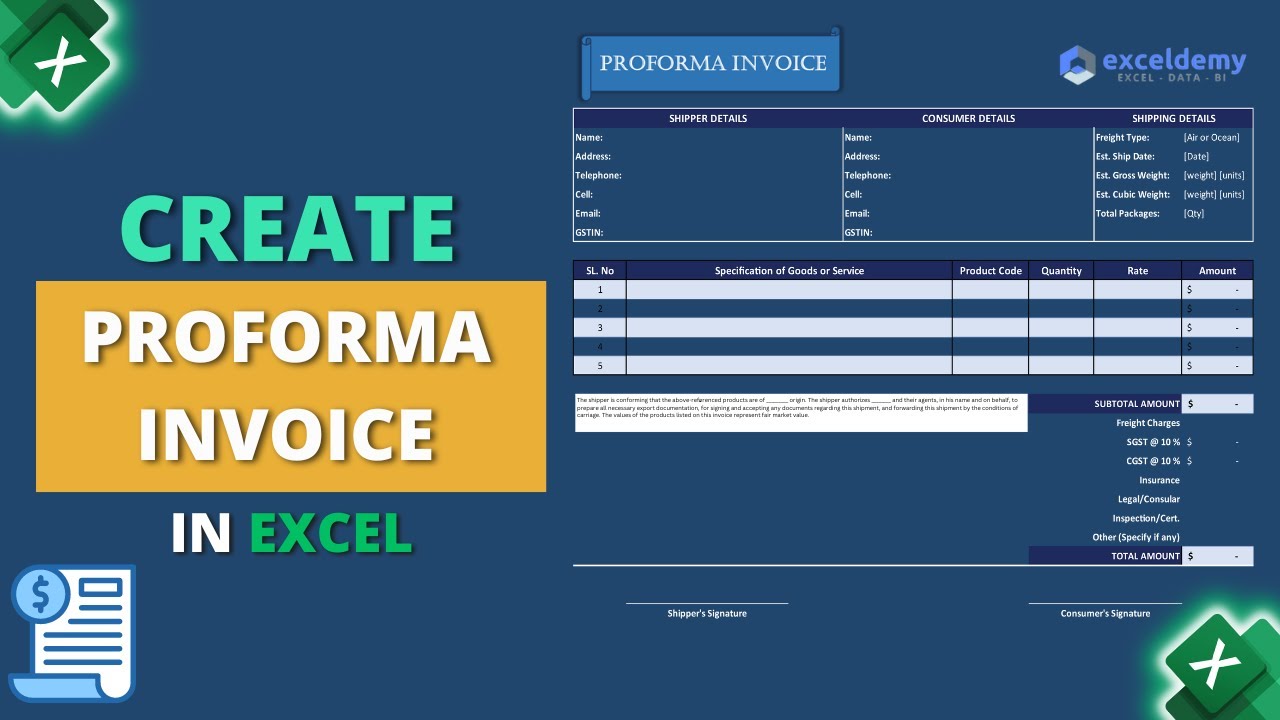 How to Create Proforma Invoice in Excel