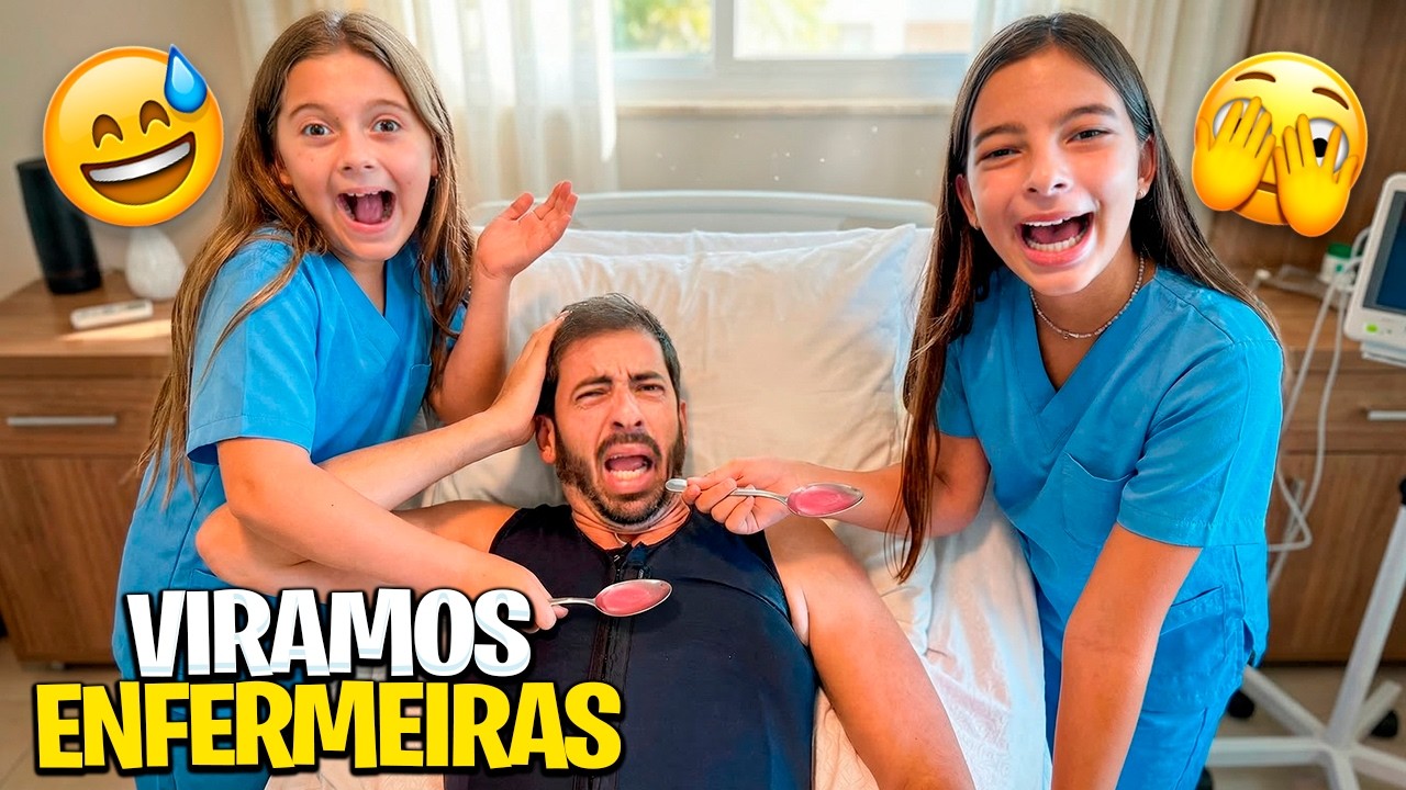 LAURINHA E HELENA VIRARAM ENFERMEIRAS DO PAPAI DEPOIS DA CIRURGIA