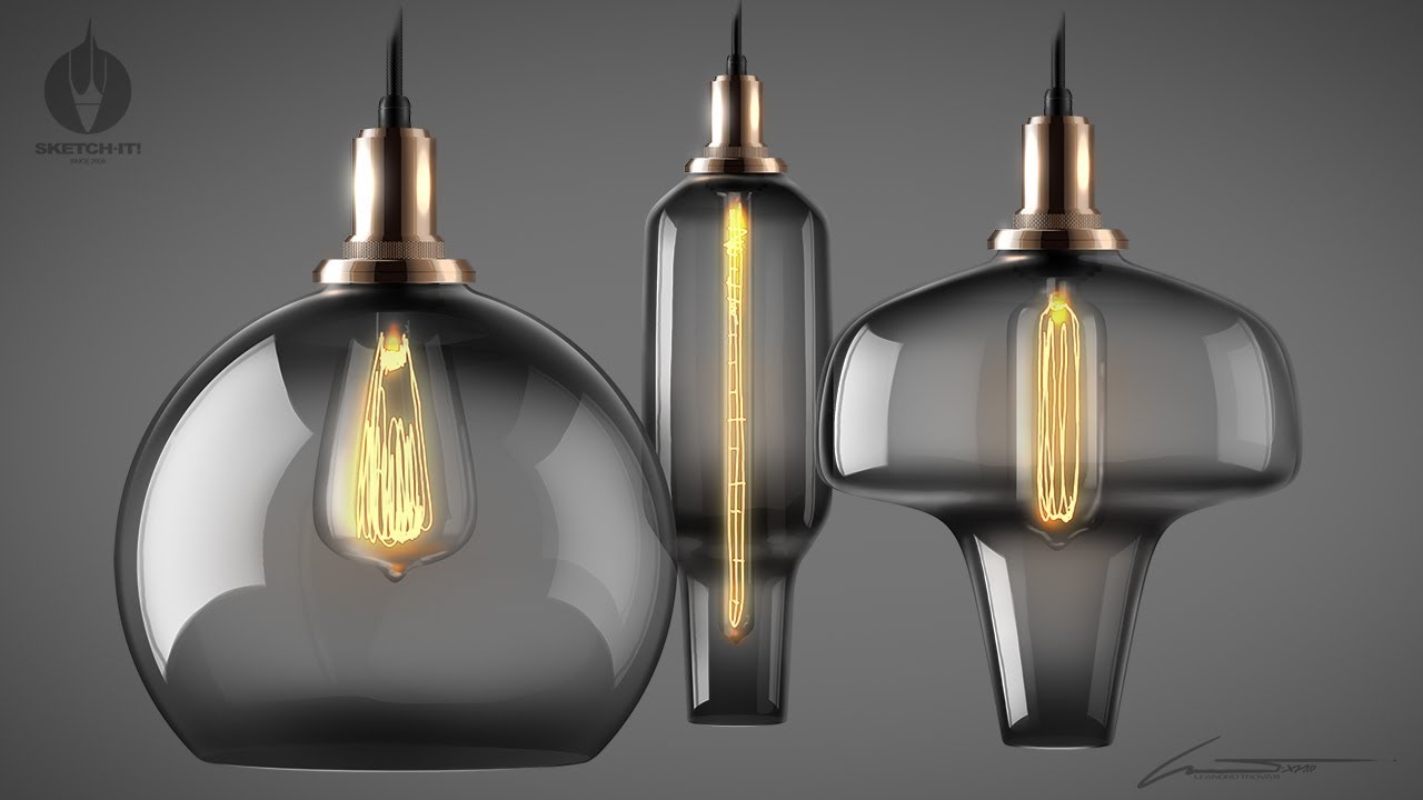 SKETCH-IT! #47 • Industrial retro ceiling  light rendering