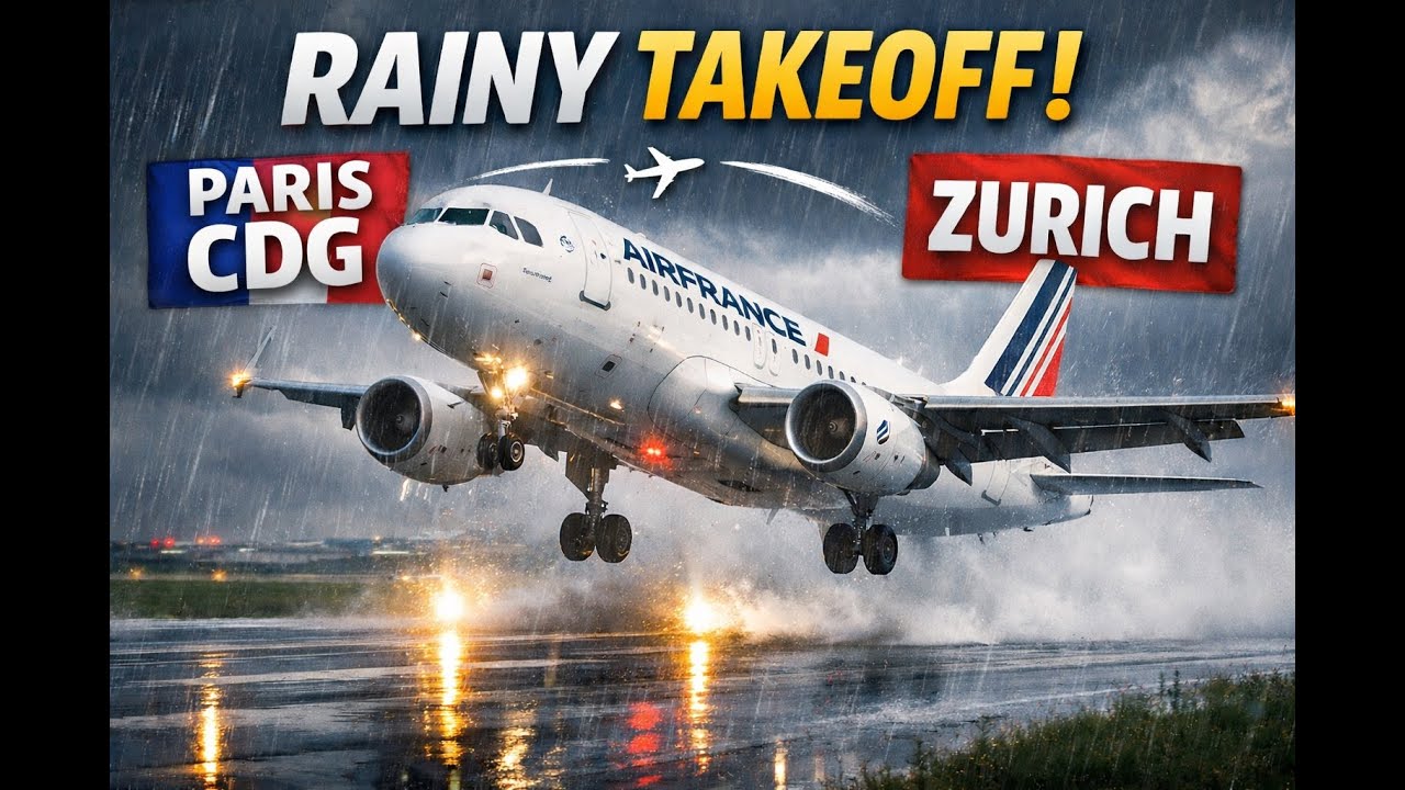 Dramatic Rainy Takeoff from Paris CDG 🇫🇷 | Air France Flight to Zurich 🇨🇭