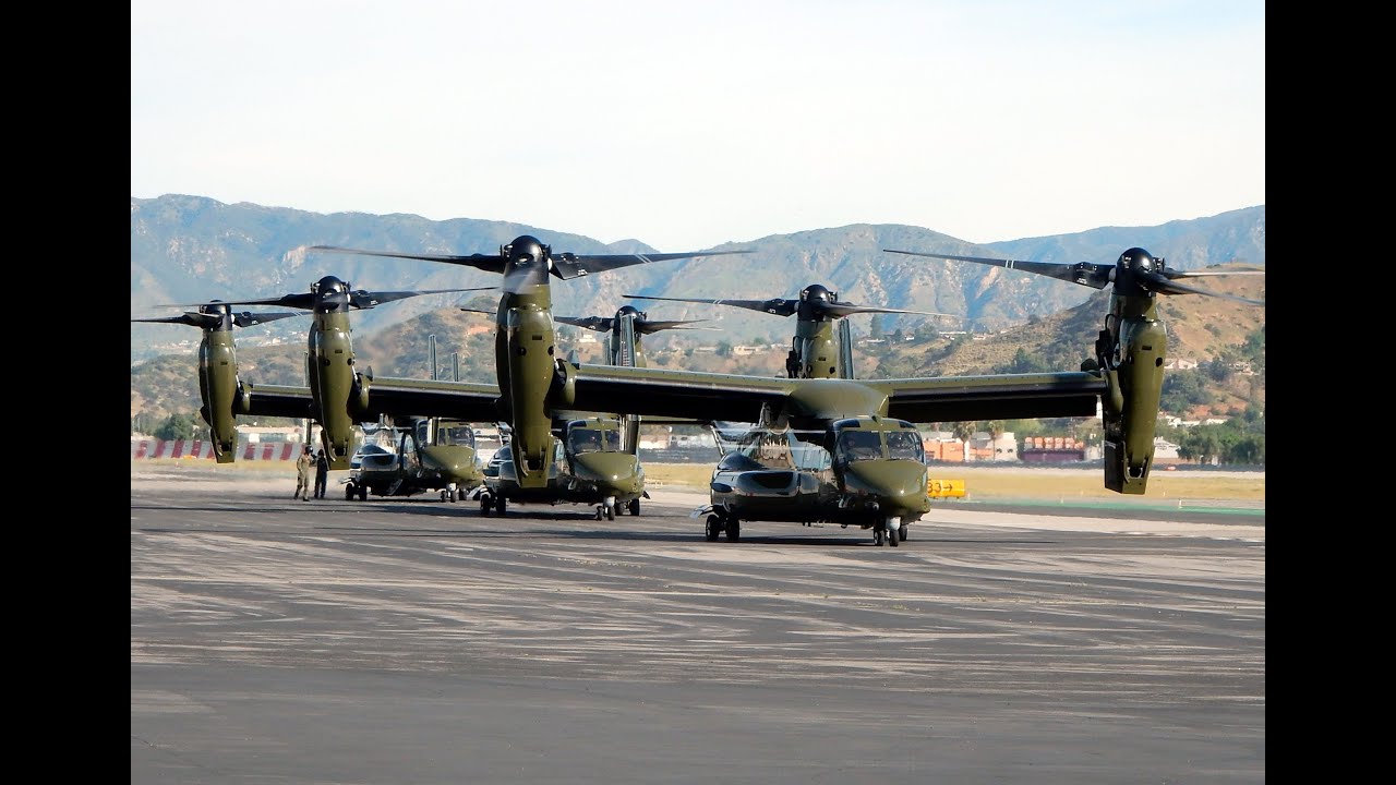 Three MV-22 Osprey Presidential Helicopters Departing Burbank Airport 2015
