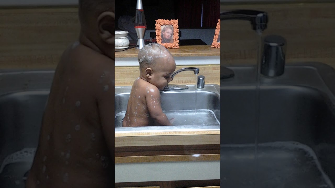 Bath time in the sink