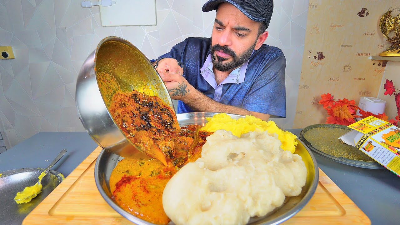 تجربة الفوفو الافريقي مع كاري اللحم ايغوسي Egusi Soup & Fufu Eating Show Mukbbang