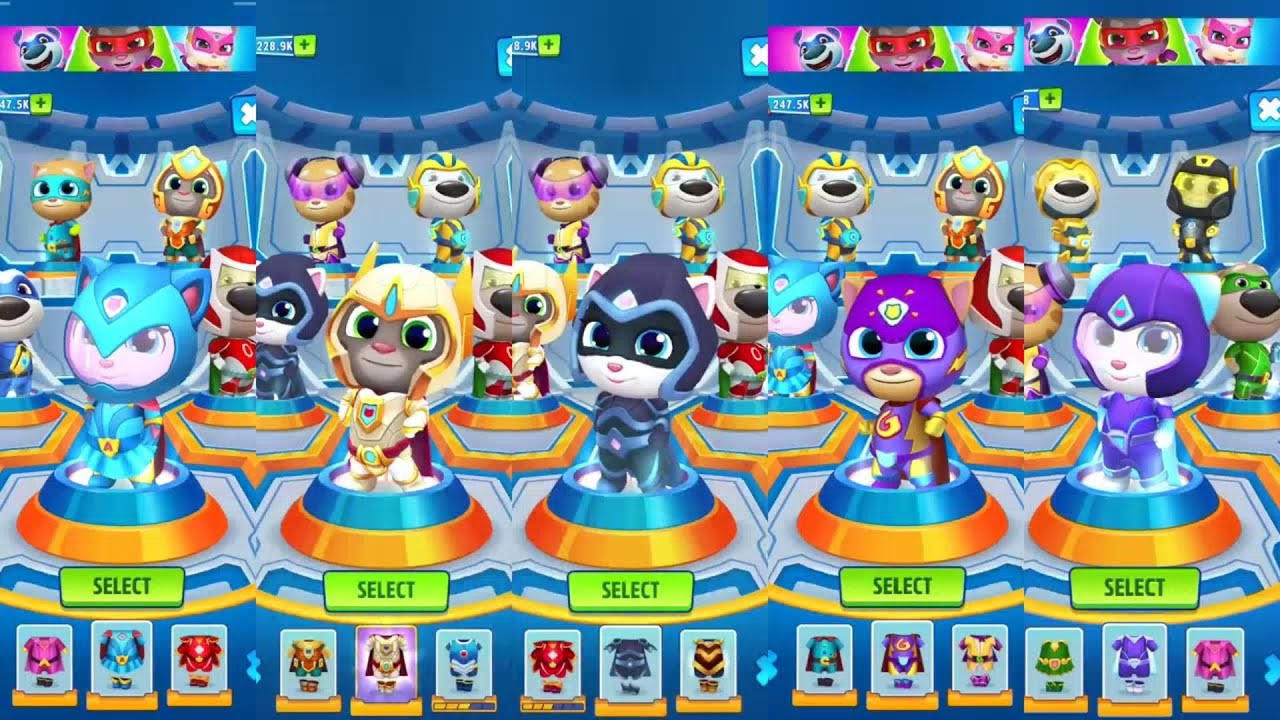 Talking Tom Hero Dash Blue Wave Angela Platinum Tom vs Moonlight Angela vs Midnight Ginger vs Arctic
