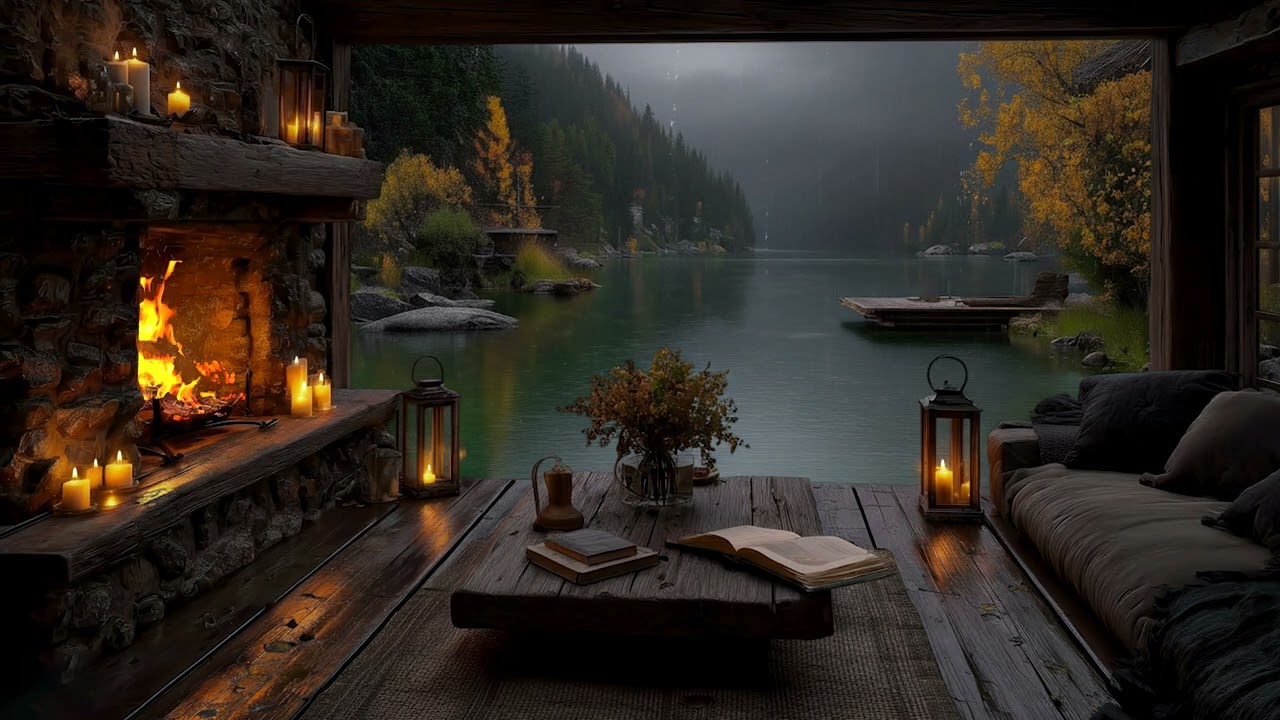 Forest Cabin Balcony Rain 🍂 No Ads 🌧️ Soft Rain & Fireplace Sounds for Calm Sleep & Healing